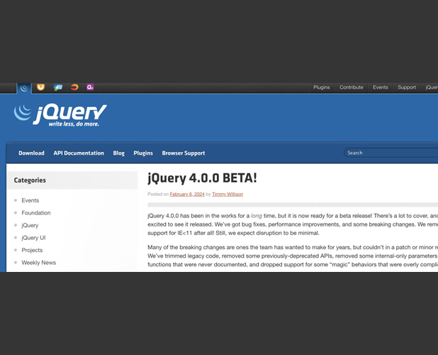 開源前端框架——“鋒利的jQuery”發(fā)布4.0首個(gè)Beta版本